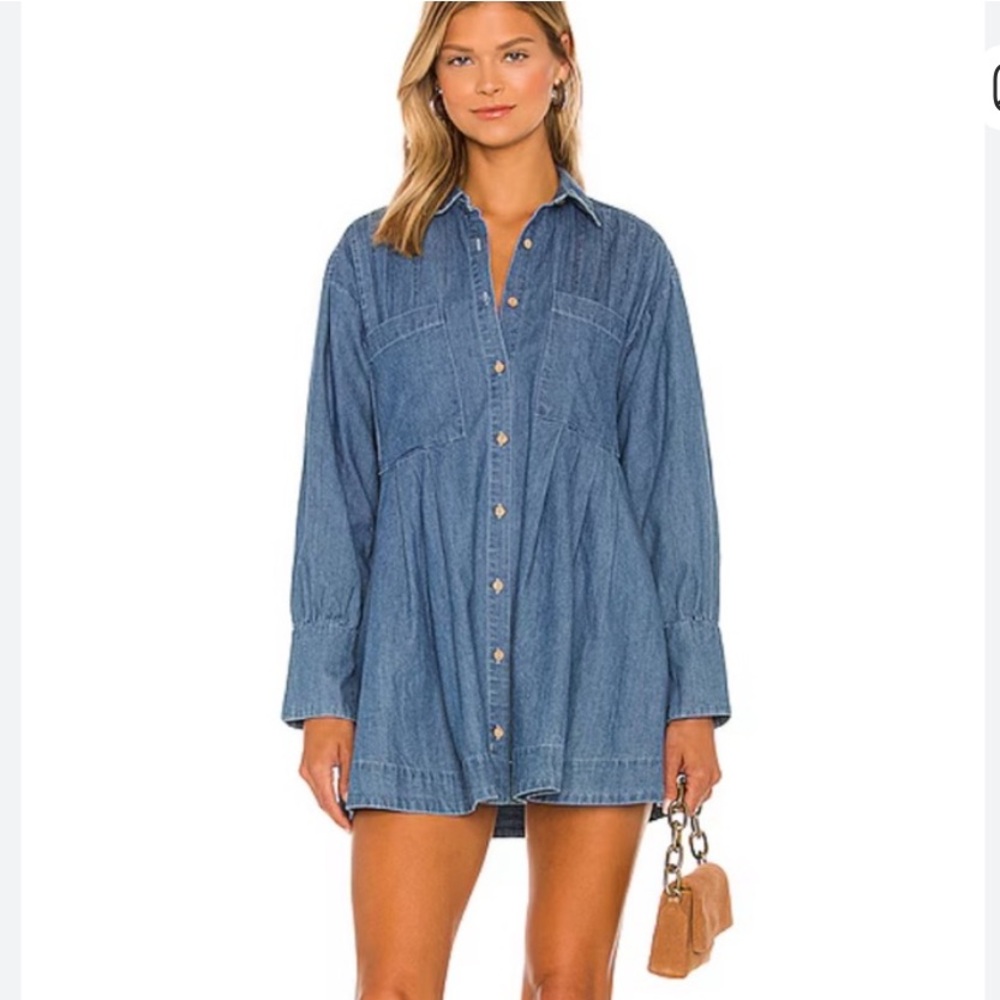Free People Denim Blue Long Sleeve Shirt Dress